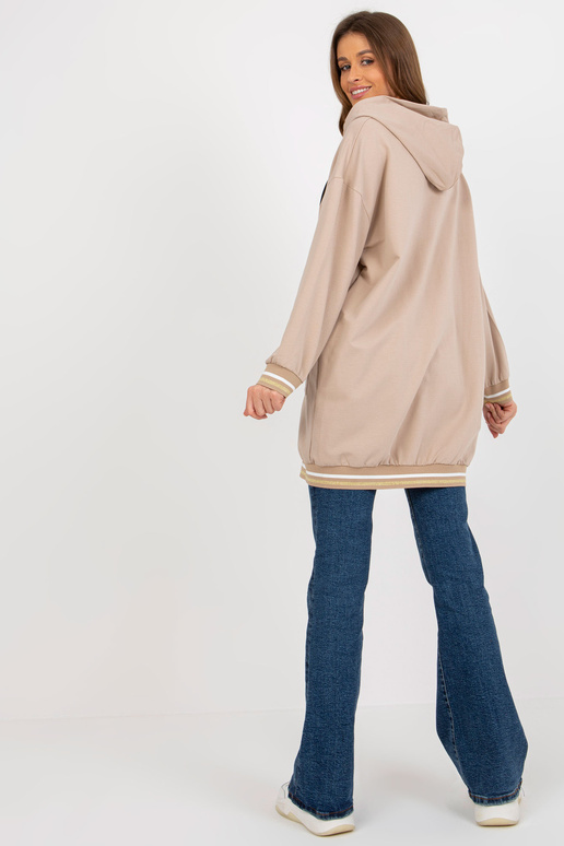 Béžová dlouhá mikina s kapucí a kapsami