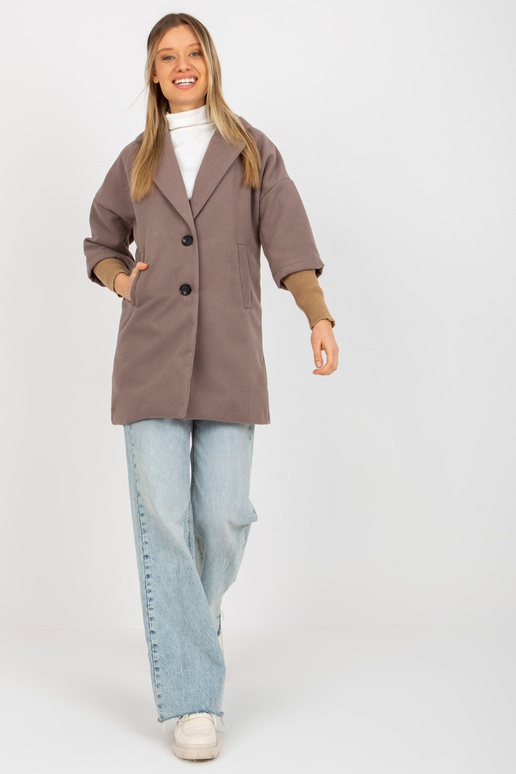 Hnědý dámský kabát s kapsami OCH BELLA