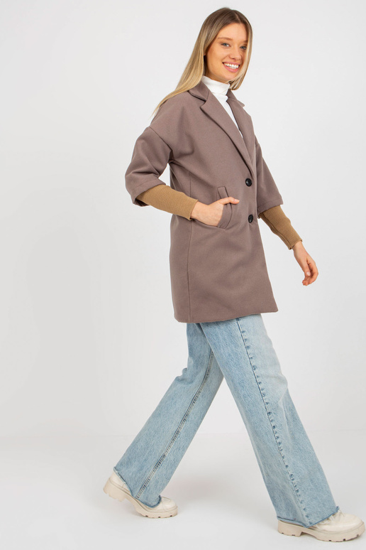 Hnědý dámský kabát s kapsami OCH BELLA