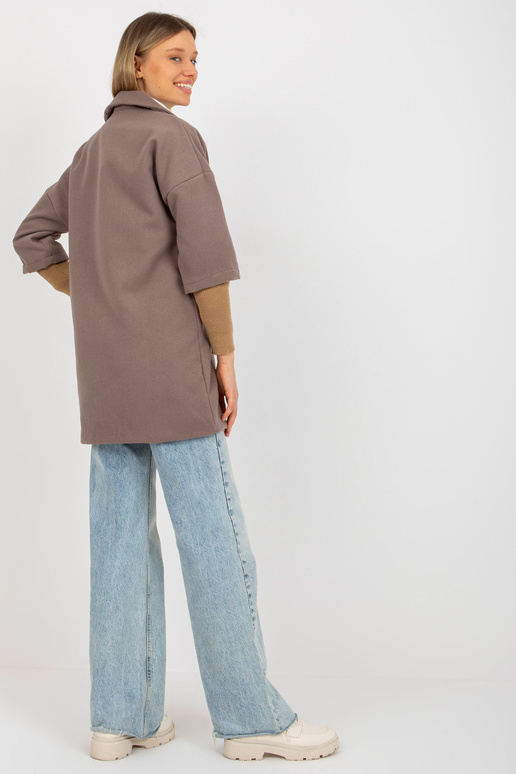 Hnědý dámský kabát s kapsami OCH BELLA