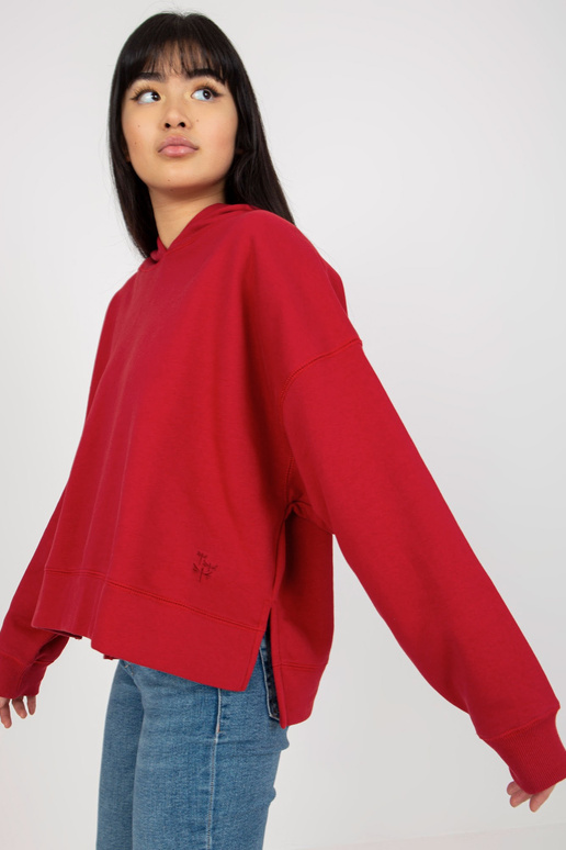 Červená mikina s kapucí a rozparky...