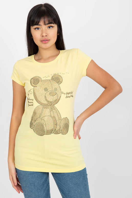 Světle žluté dámské tričko s nášivkou...