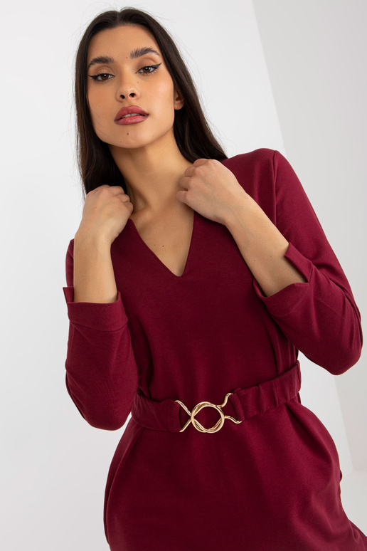 Vínové rovné mikinové šaty s kapsami...