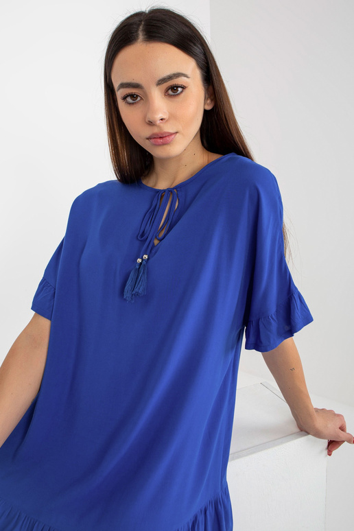 Kobaltové volánové šaty s krátkým...