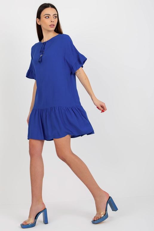 Kobaltové volánové šaty s krátkým...