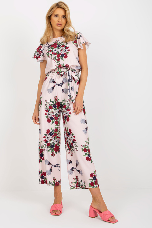 Světle růžový dámský květinový overal...