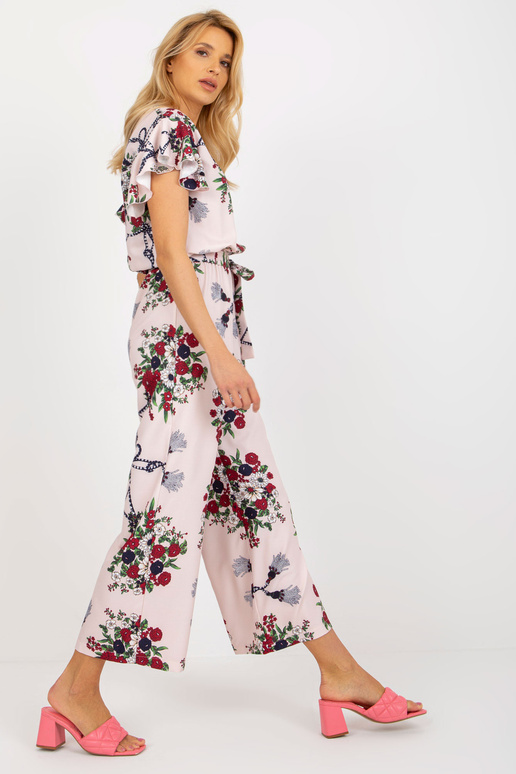 Světle růžový dámský květinový overal...