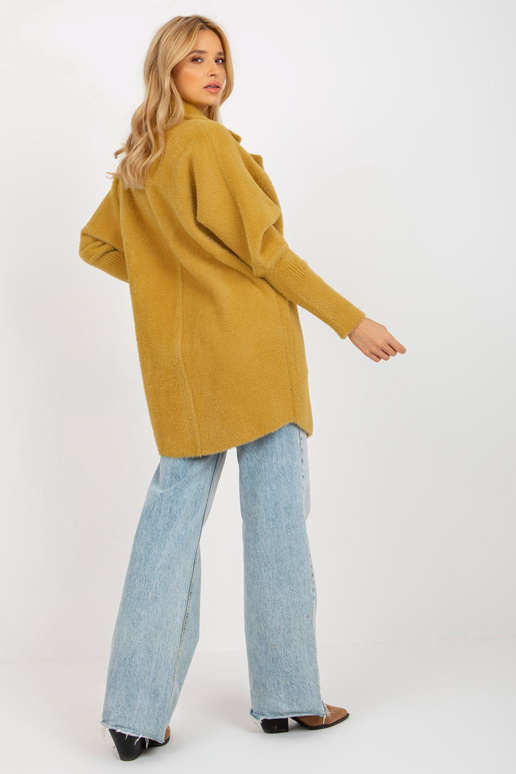 Hořčičný volný kabát z alpaky se... Hořčičný volný kabát z alpaky se...