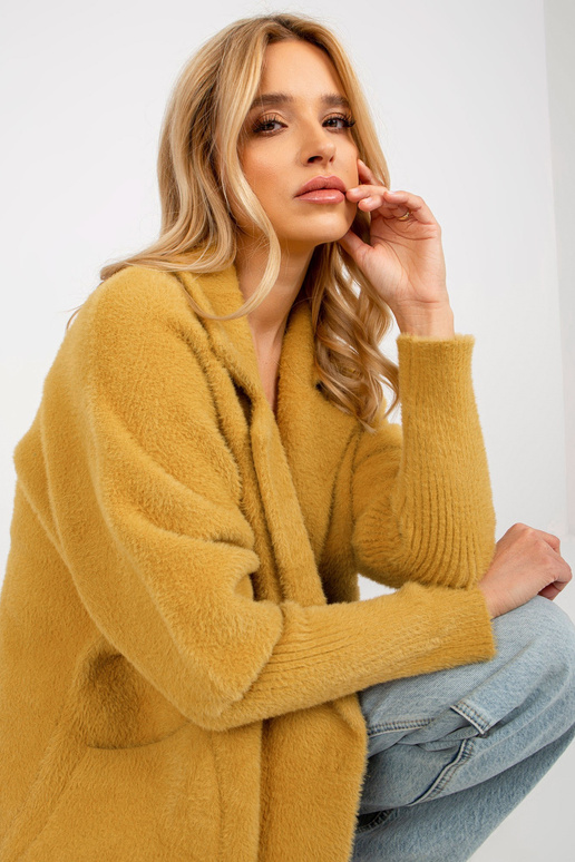 Hořčičný volný kabát z alpaky se... Hořčičný volný kabát z alpaky se...