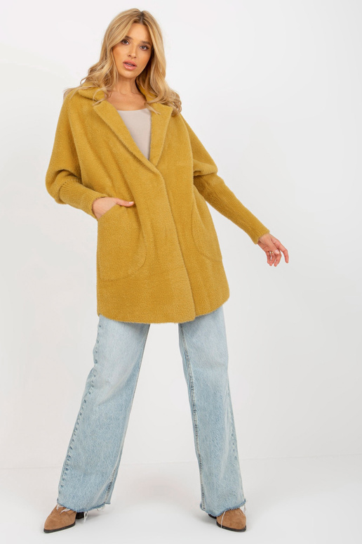 Hořčičný volný kabát z alpaky se... Hořčičný volný kabát z alpaky se...