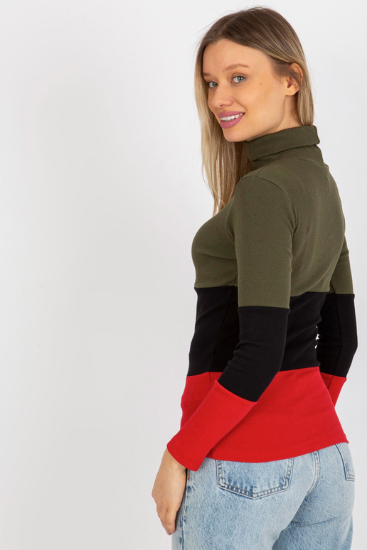 Khaki-červená žebrovaná halenka s...