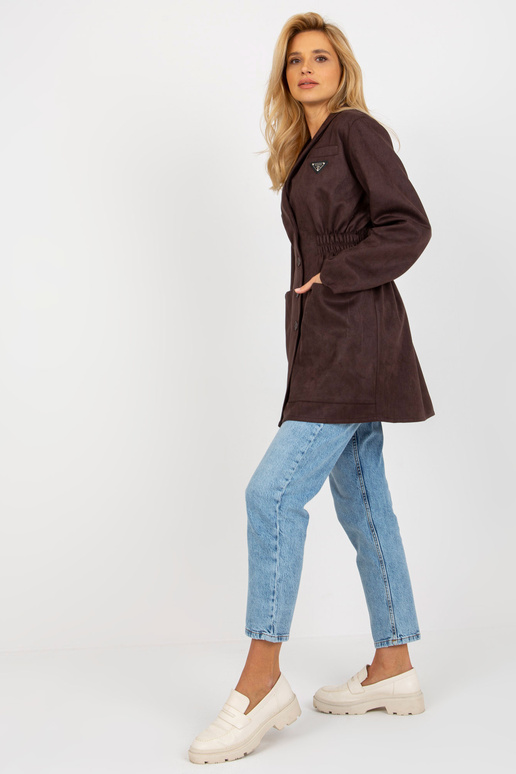 Tmavě hnědý bundový kabát s...