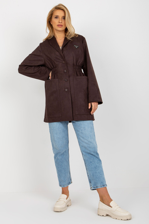 Tmavě hnědý bundový kabát s...