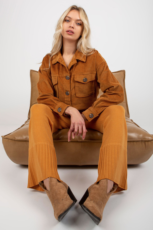 Tmavě žluté široké úpletové kalhoty s...