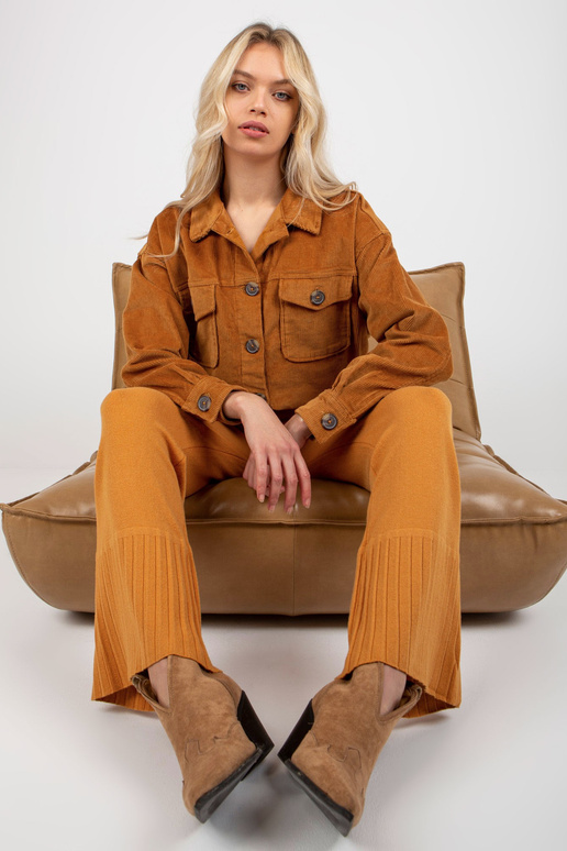 Tmavě žluté široké úpletové kalhoty s...