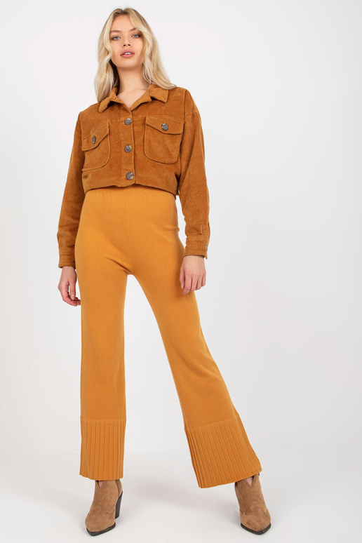 Tmavě žluté široké úpletové kalhoty s...