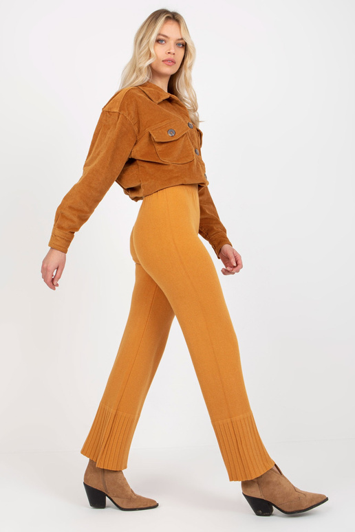 Tmavě žluté široké úpletové kalhoty s...