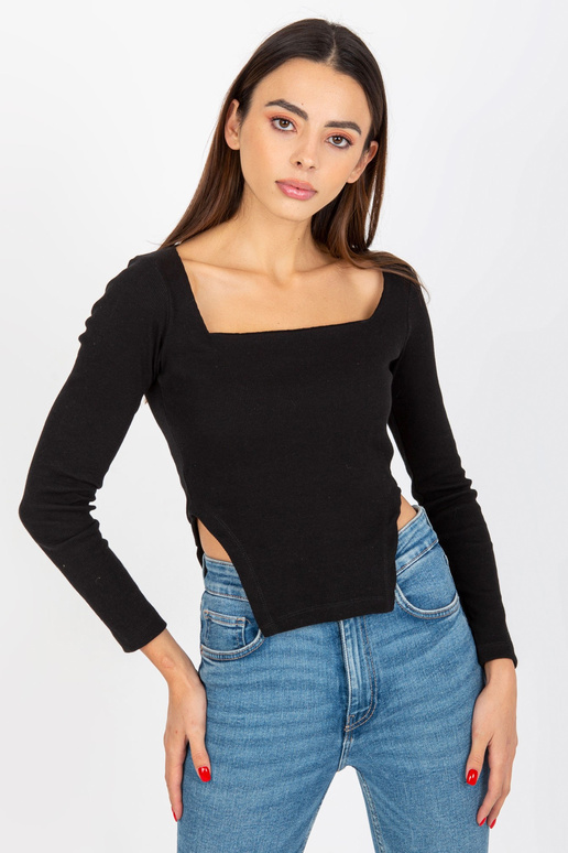 Černá krátká žebrovaná halenka s...