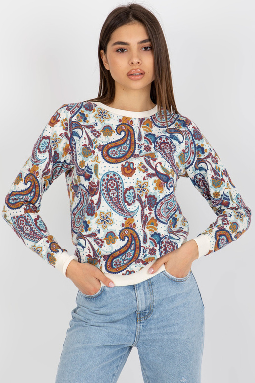 Ecru-modrá mikina s kulatým výstřihem