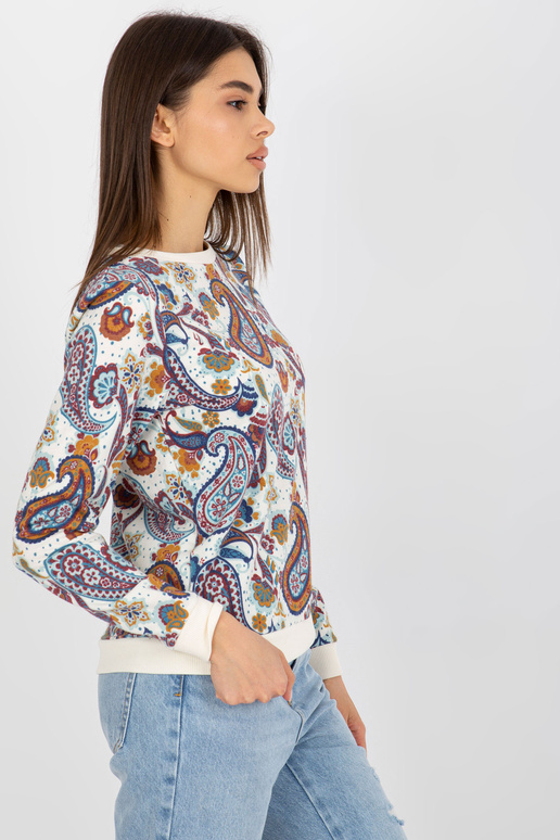 Ecru-modrá mikina s kulatým výstřihem