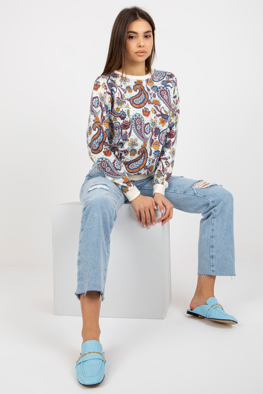 Ecru-modrá mikina s kulatým výstřihem