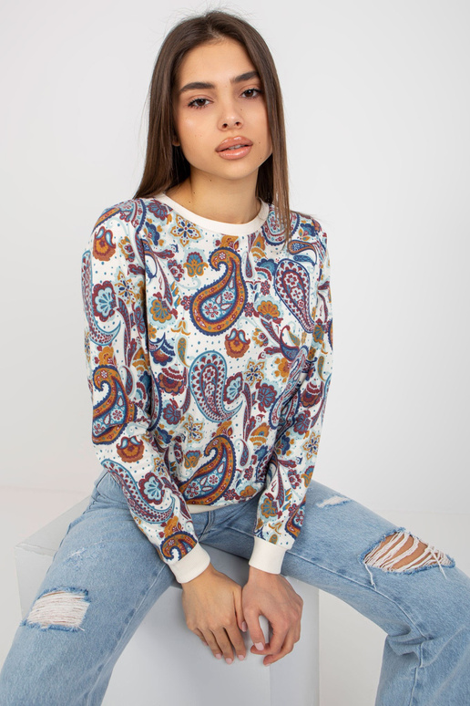 Ecru-modrá mikina s kulatým výstřihem