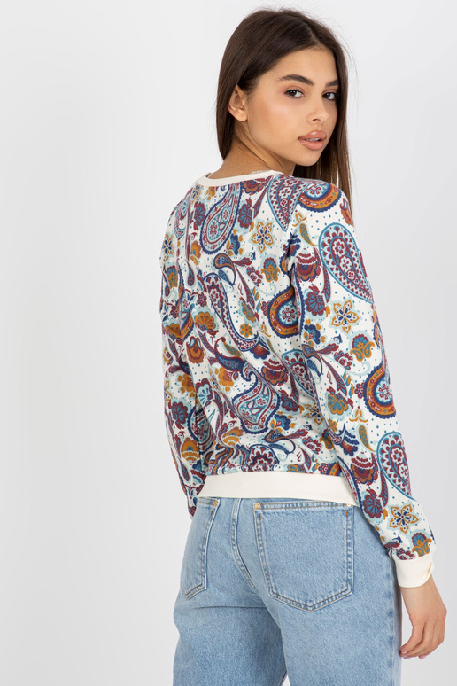 Ecru-modrá mikina s kulatým výstřihem