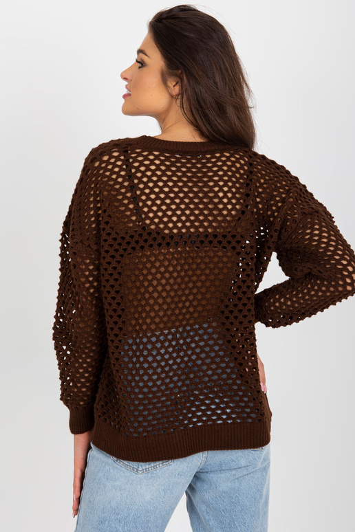 Hnědý prolamovaný letní svetr s...