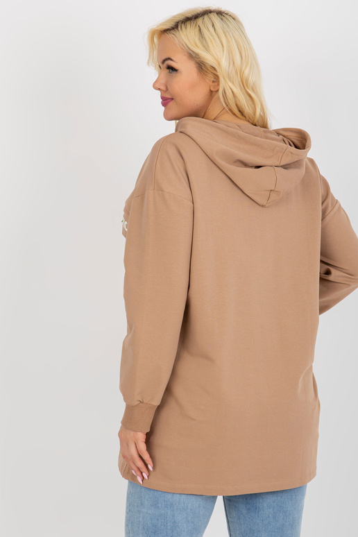 Camel delší mikina plus size s kapsami