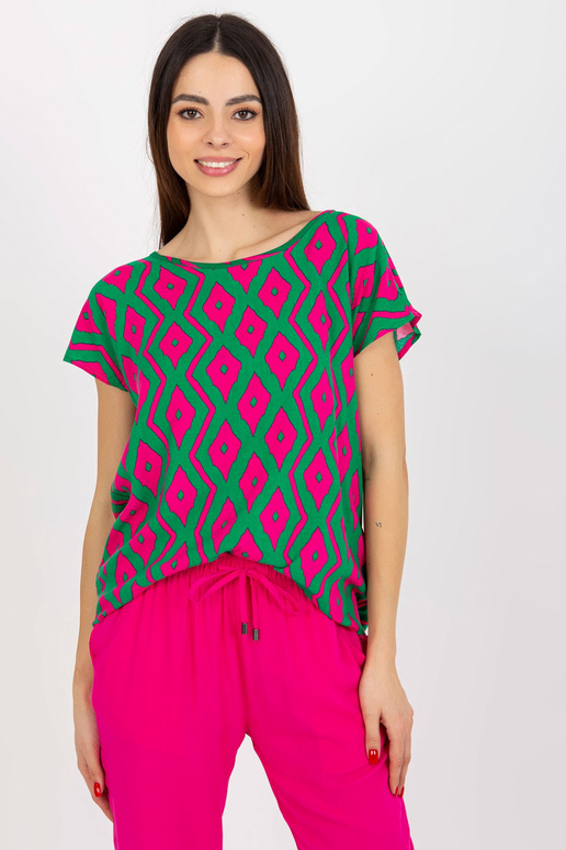 Zelená halenka s potiskem a krátkým...