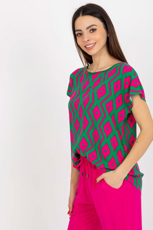 Zelená halenka s potiskem a krátkým...