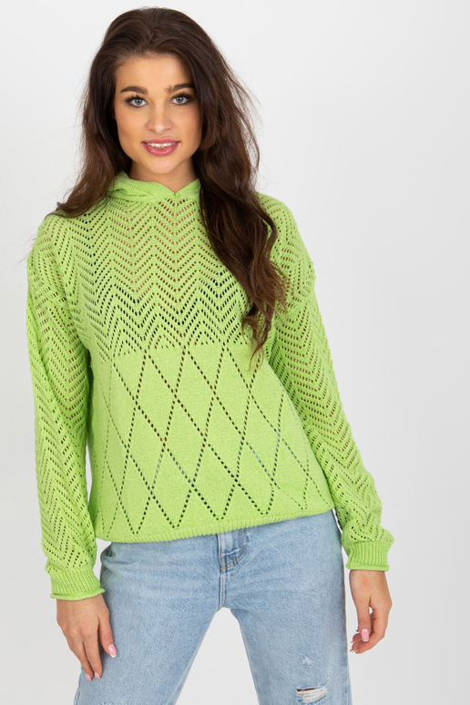 Světle zelený prolamovaný letní svetr...