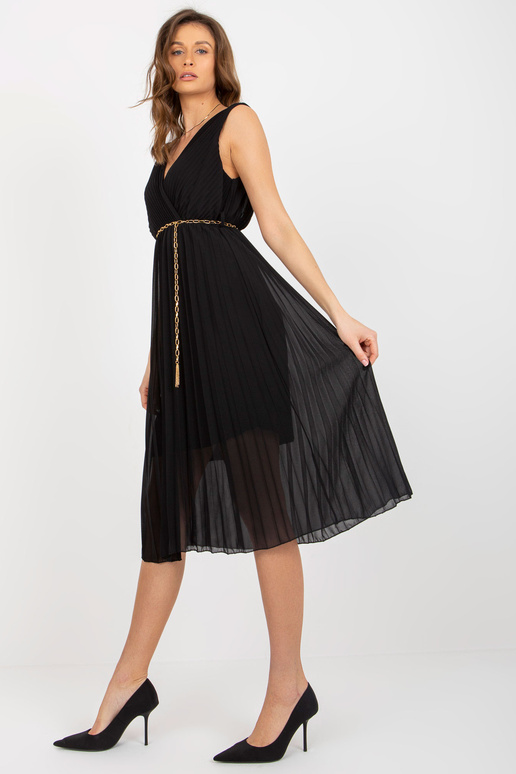 Černé midi řasené šaty s řetízkovým...