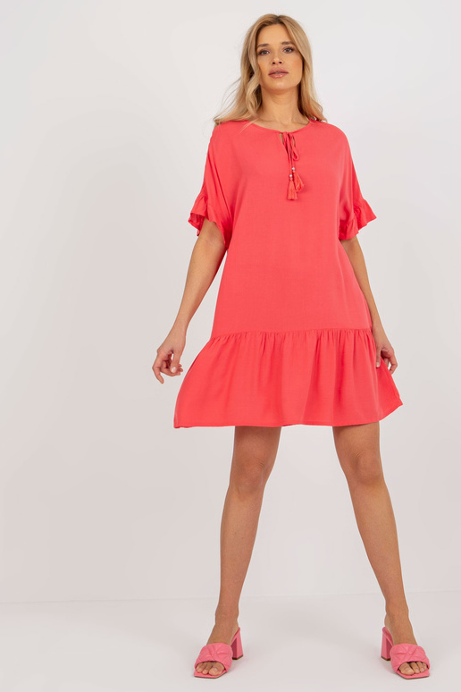 Korálové volné volánové šaty z...