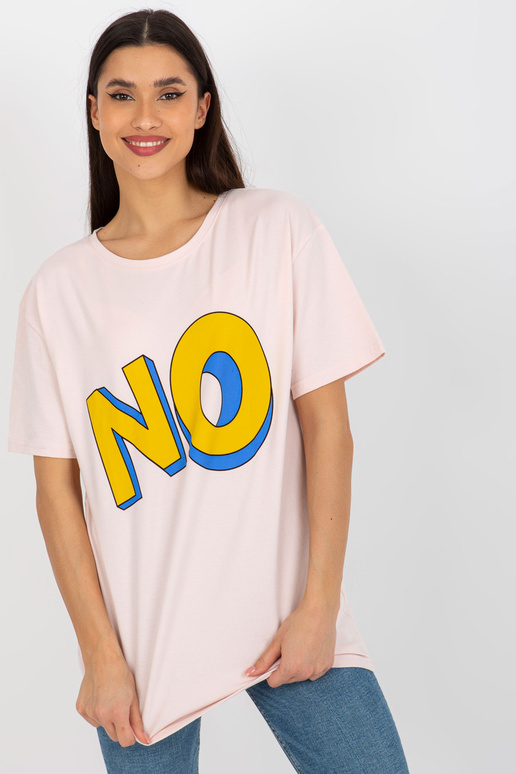 Světle růžové bavlněné tričko s nápisem Světle růžové bavlněné tričko s nápisem