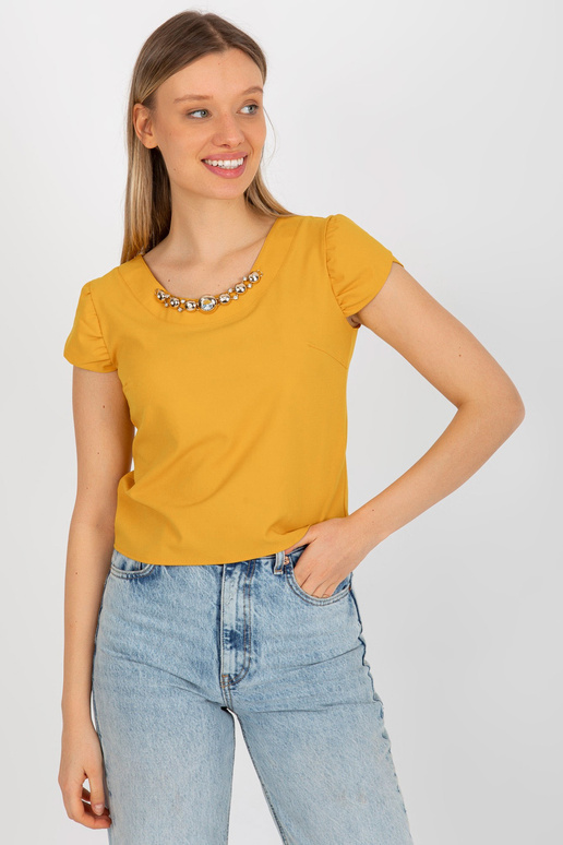 Tmavě žlutá společenská halenka s...