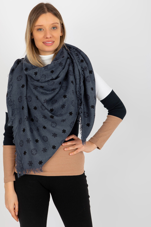 Tmavě modrý dámský šál s potiskem