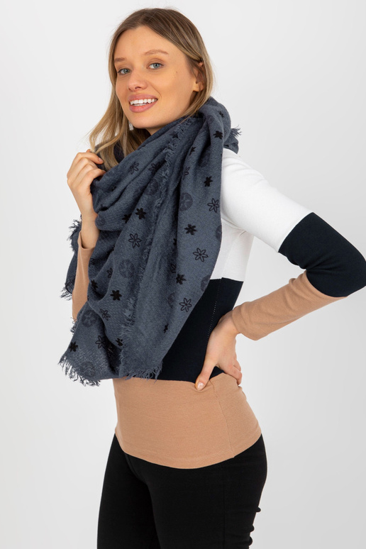 Tmavě modrý dámský šál s potiskem