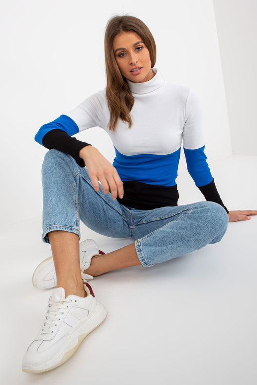 Ecru-tmavě modrá žebrovaná halenka s...