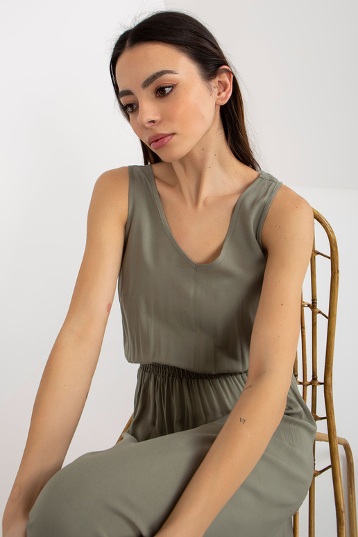 Khaki maxi šaty s volánky bez rukávů...