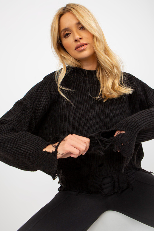 Černý asymetrický krátký svetr s...