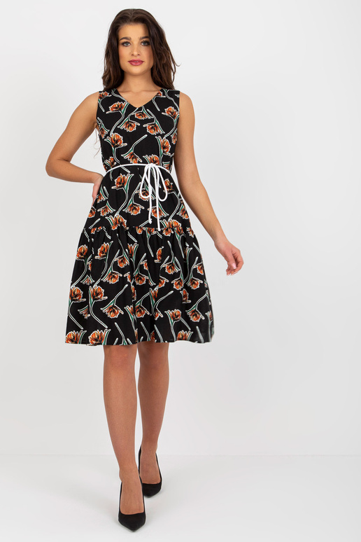 Černé rozevláté květinové šaty s plátnem