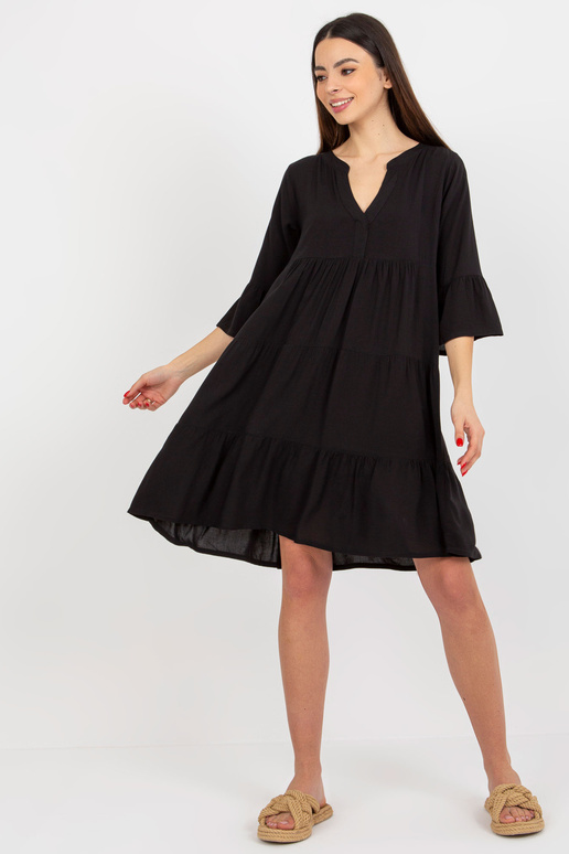 Černé volné šaty s volánem a 3/4...