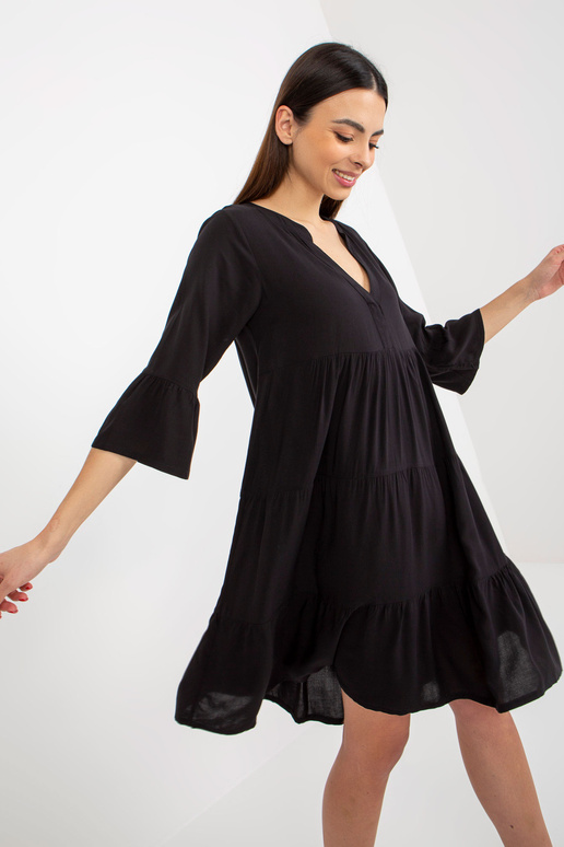 Černé volné šaty s volánem a 3/4...