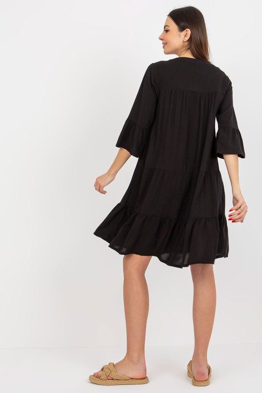 Černé volné šaty s volánem a 3/4...