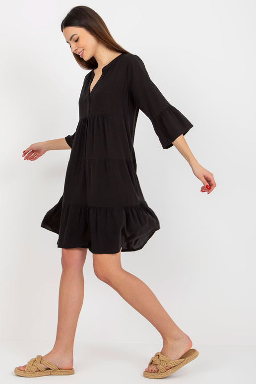 Černé volné šaty s volánem a 3/4...