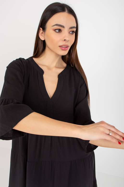 Černé volné šaty s volánem a 3/4...