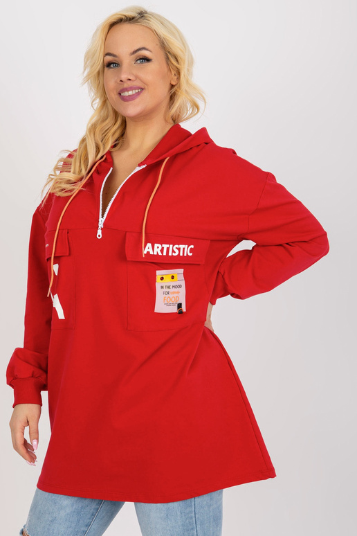 Červená delší mikina s kapucí