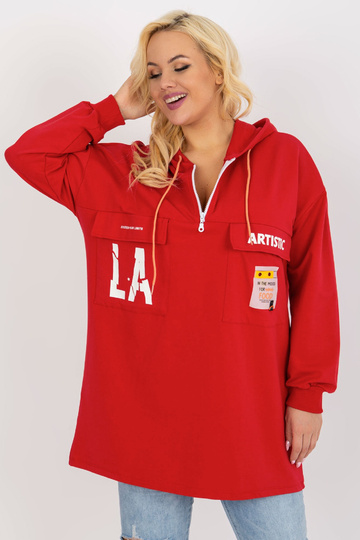 Červená delší mikina s kapucí 2