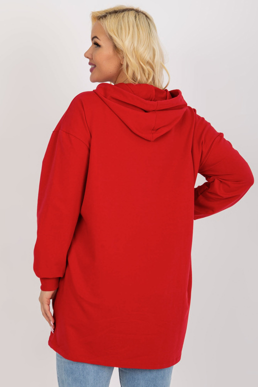 Červená delší mikina s kapucí